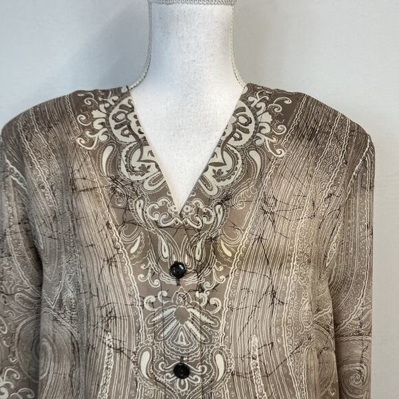Nygard Collection Blouse Tunic size 14 Brown Paisley Sheer Career Church Modest - Picture 3 of 8